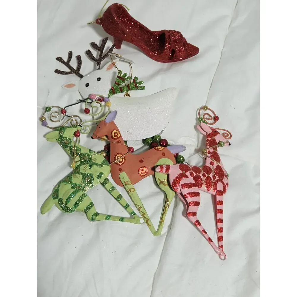 VTG Pier 1 One Reindeer Ornament Multicolor Glitter Assorted 4 Christmas Decor